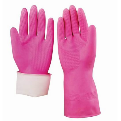 Pink Sprayed Flocklined Household Latex Gloves