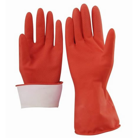 Red Sprayed Flocklined Household Latex Gloves