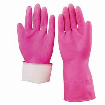 Pink household latex gloves