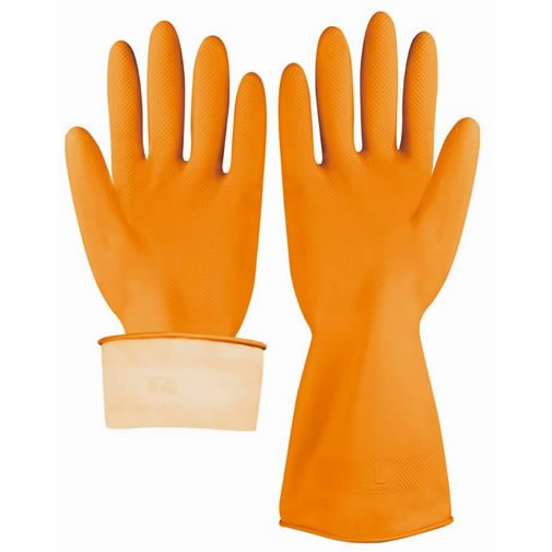 Orange household latex gloves