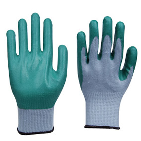 Green nitrile coated gray cotton